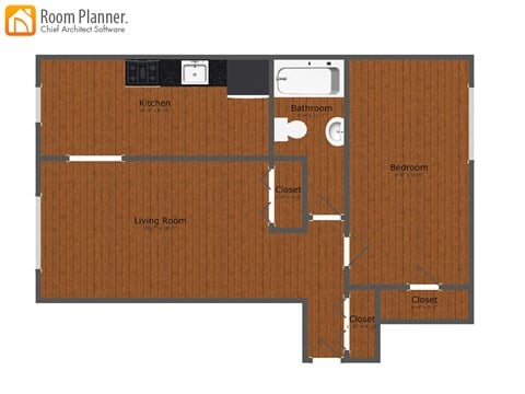 Floor plan for 1 bed, 1 bath, 700 sqft